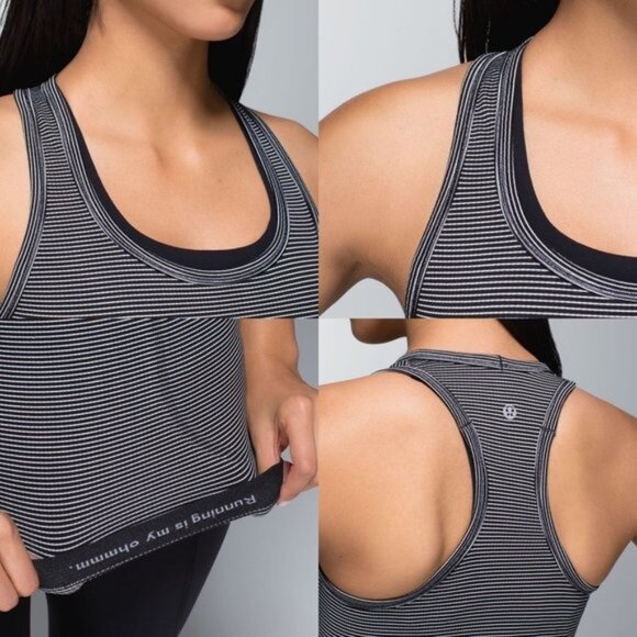 Lululemon Run Swiftly Tech Racerback Stripe Run Yoga Tank Top Shirt Size 4 Black - Picture 2 of 8